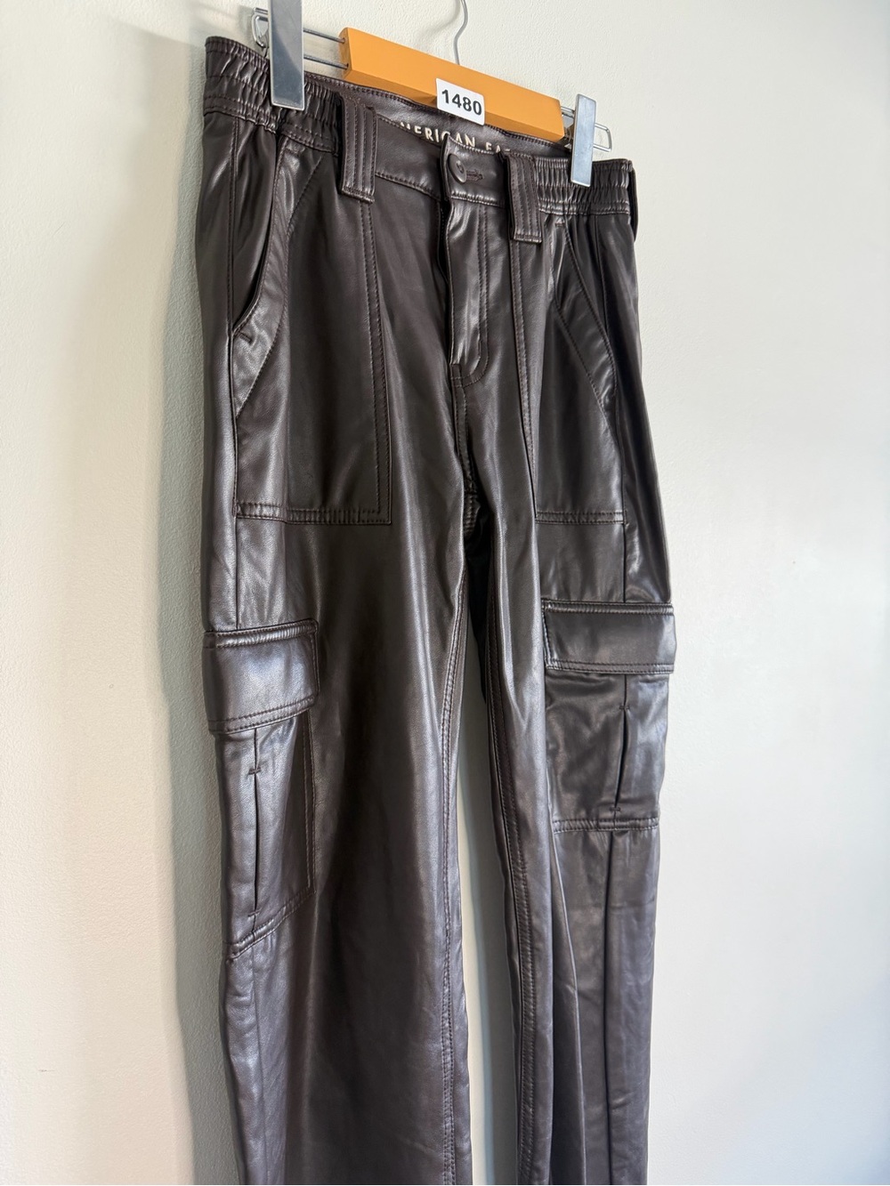 American Eagle Brown Faux Leather Cargo Pants | Y2K Utility - Picture 3 of 12